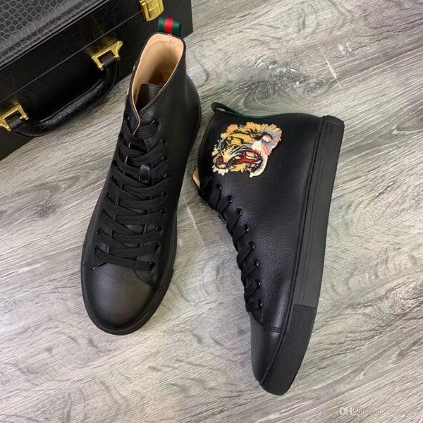 

bee new designer shoes white tiger snake dragon ace embroidered mens & women genuine leather designer sneakers casual shoes -2, Black