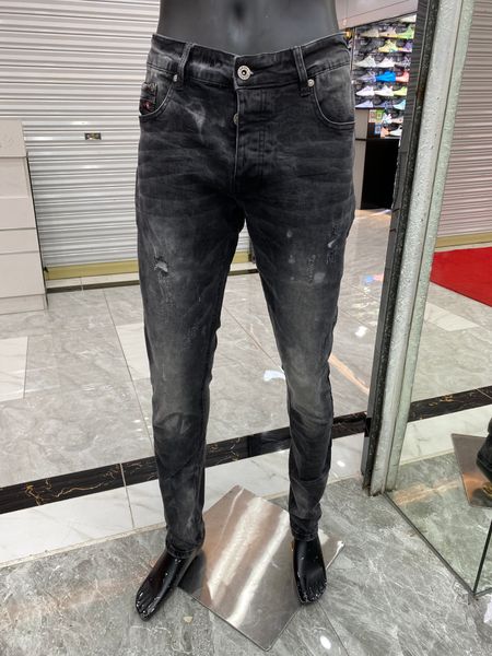 

new mens конструктора высокого качества вскользь прямые джинсы ретро тонкий тощий джинсы модельер mens hip hop для кожи джинсовые брюки, Blue