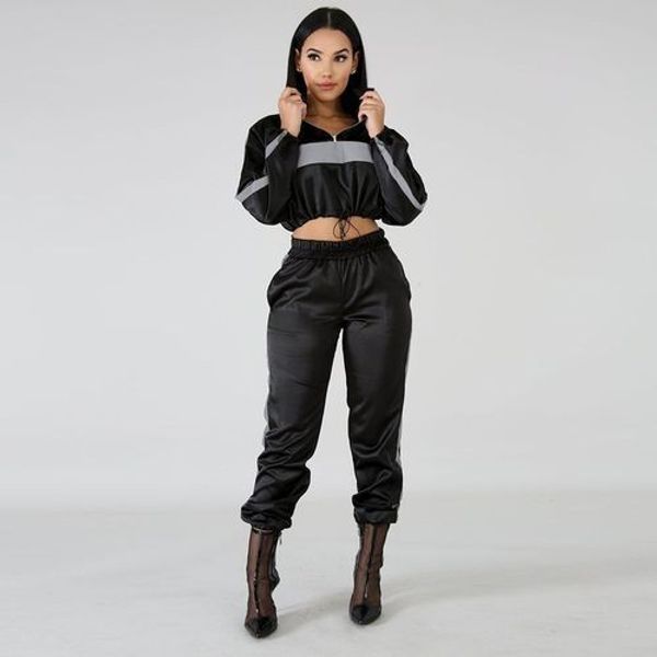 

2020 women 2pcs sportwear autumn winter female suit fashion hooded joggers women's sports suit sets womens tracksuit set#3, White;black