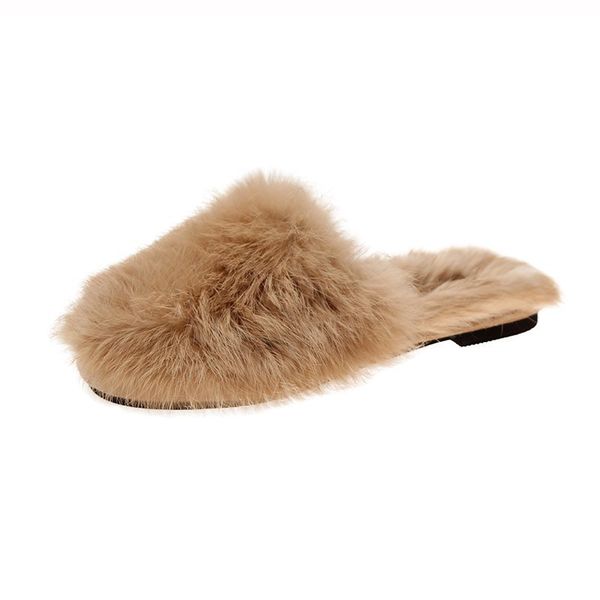 

shoes 2020 women fur slides fur slippers furry slides rubber sole 36-40, Black