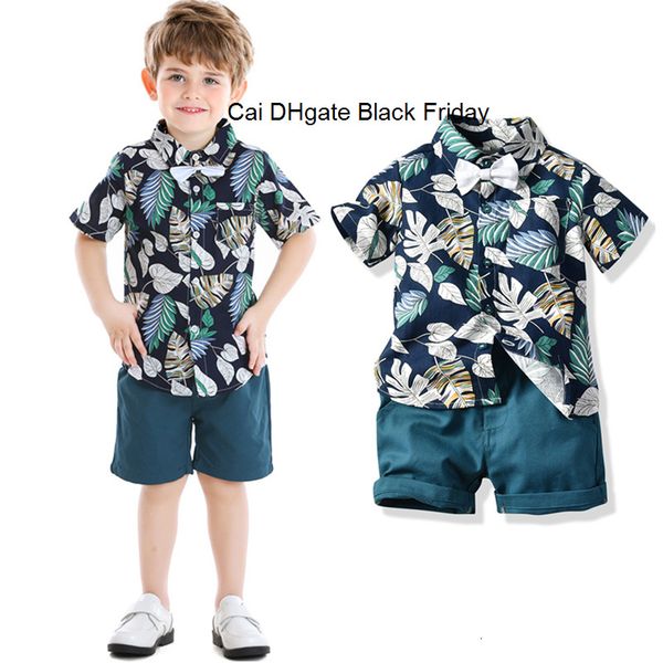 

summer boys clothes sets gentleman kids bow tie printed shirts shorts 2pcs suits ins cotton baby child casual outfits kids sets