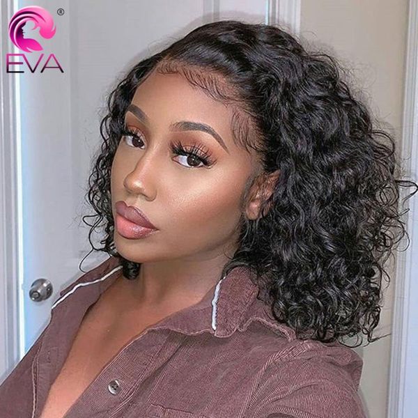 

lace wigs eva hair front short human pre plucked hairline with baby glueless curly wig brazilian remy, Black;brown
