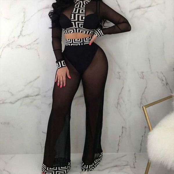 

women two piece outfits long sleeve crop wide leg pants casual style size s xl, Gray