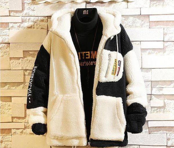 

2020 new jacket men winter thick warm fleece teddy coat for mens sportwear tracksuit male fluffy fleece hoodies coat, Black