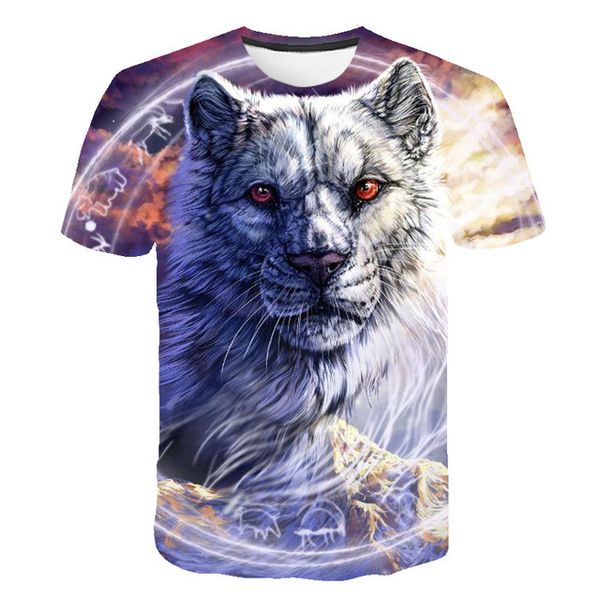 

men o collar ferocious tiger and lion short sleeved 3d print shirts horror aesthetic plus size men clothing