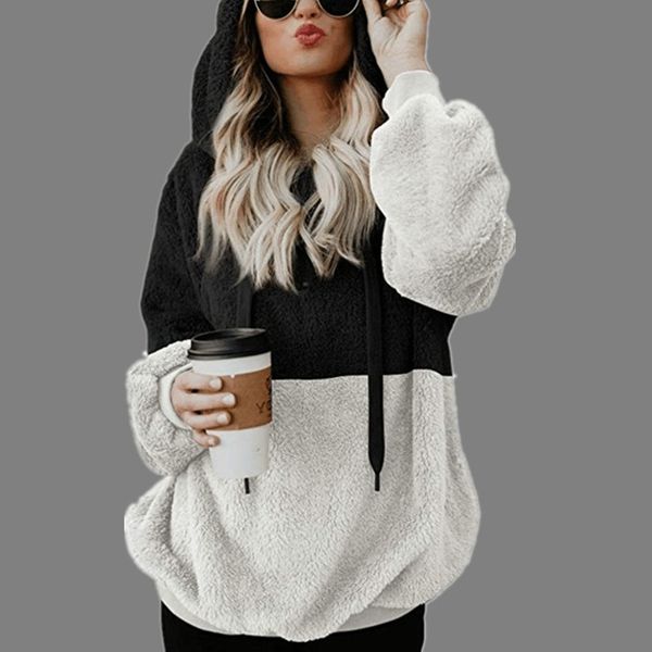 

2020 jacket women sweatshirt autumn winter new imitation lamb wool korean loose plus velvet thick hooded sweatshirt, Black