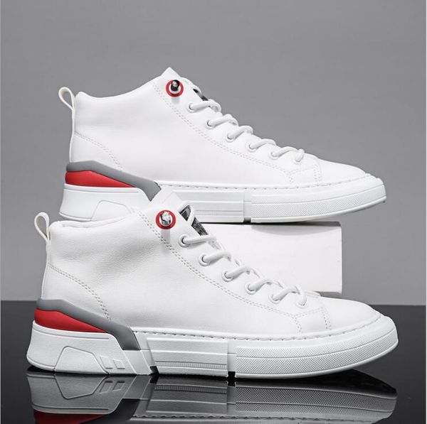 

brand new autumn designer fashion men lace up high leather casual shoes man casual shoes flat shoes, Black