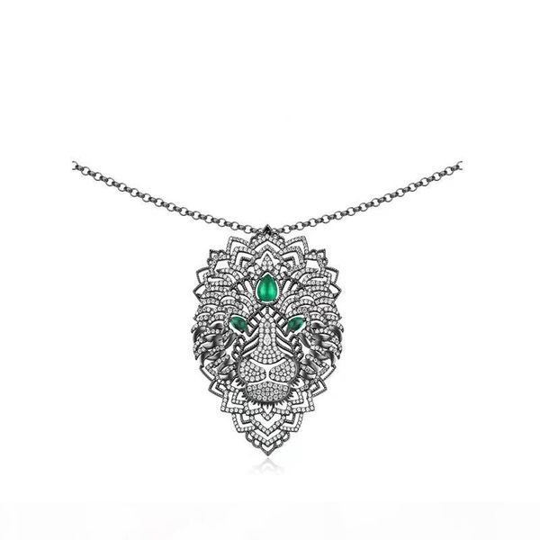 

trendy women necklace black gold plated cz lion pendant necklace for girls women for party wedding nice gift for friend, Silver