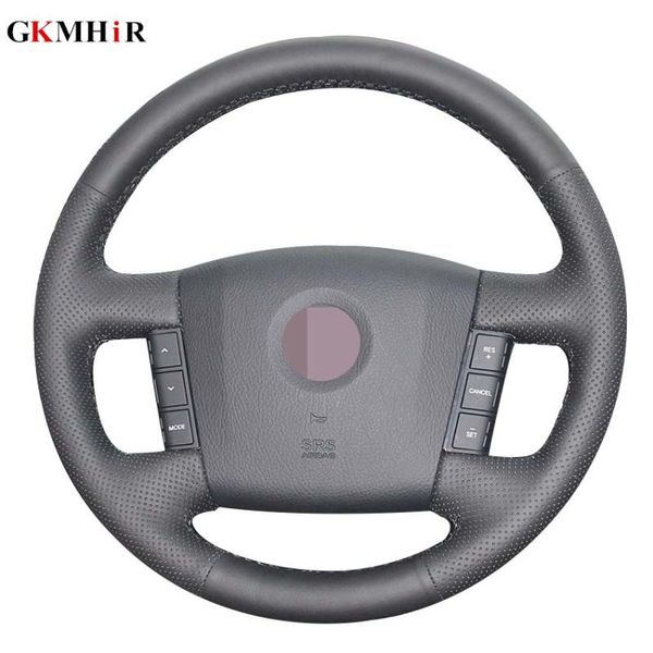 

black artificial leather hand-stitched car steering wheel cover for kia mohave borrego 2008
