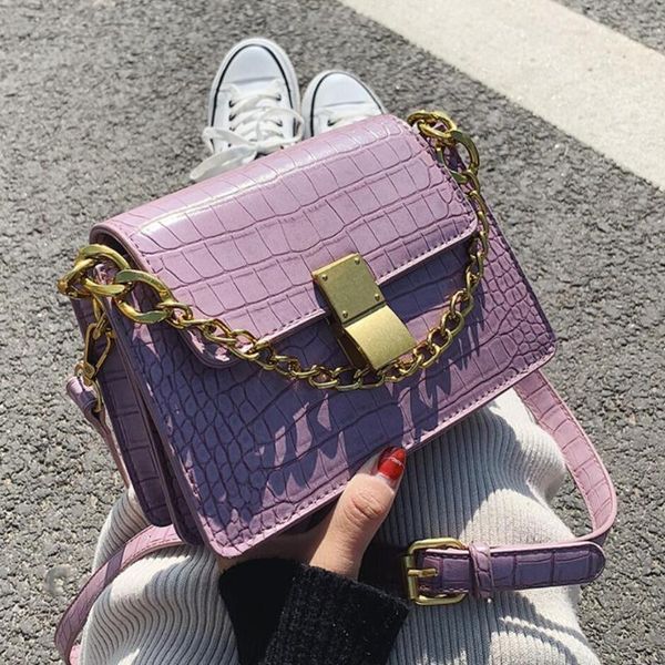 

crocodile pattern square crossbody bag 2020 fashion new high-quality pu leather women's handbag chain shoulder messenger bag