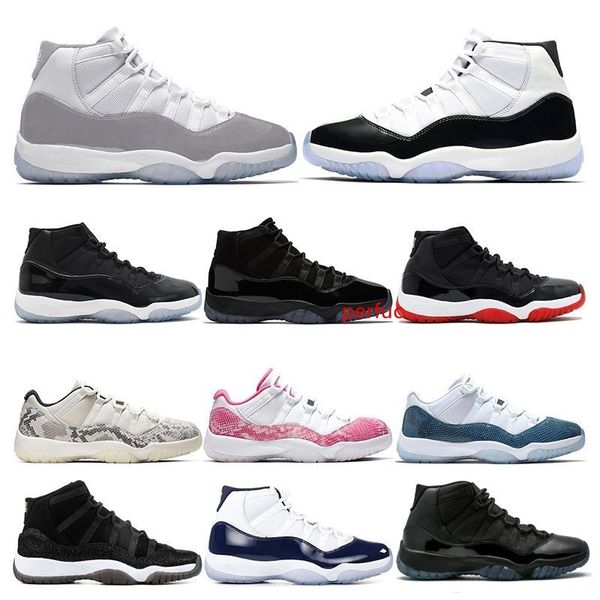 

11s vast grey metallic silver basketball shoes 11 concord bred snakeskin heiress florida space jams platinum tint mens women sports sneakers, Red;yellow