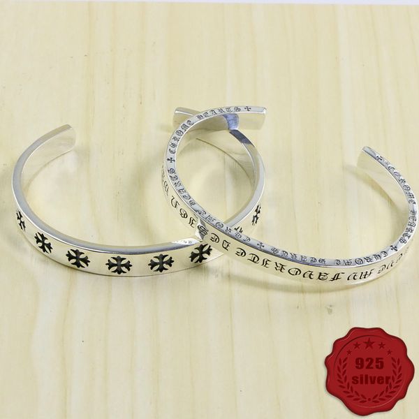 

brand sterling silver bracelet european and american tide couple personality nightclub jewelry cross flower letter creative bracelet bangles, Black