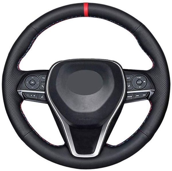 

diy sew steering wheel cover for toyota camry 2018-21 corolla 2020-21 rav4 avalon 2019-21 black leather interior accessories