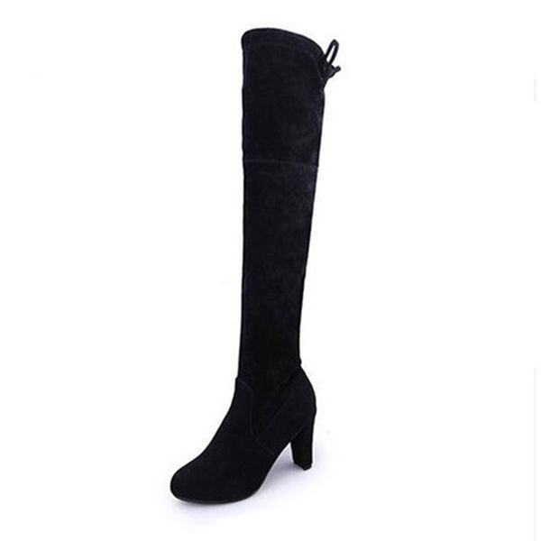 

women boots knee high long boots lace up black grey fashion comfortable breathable round thick heel