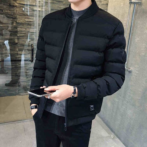 

2020 new solid color standing collar slim fit jacket men regular length jacket plus size down cotton keep warm, Black