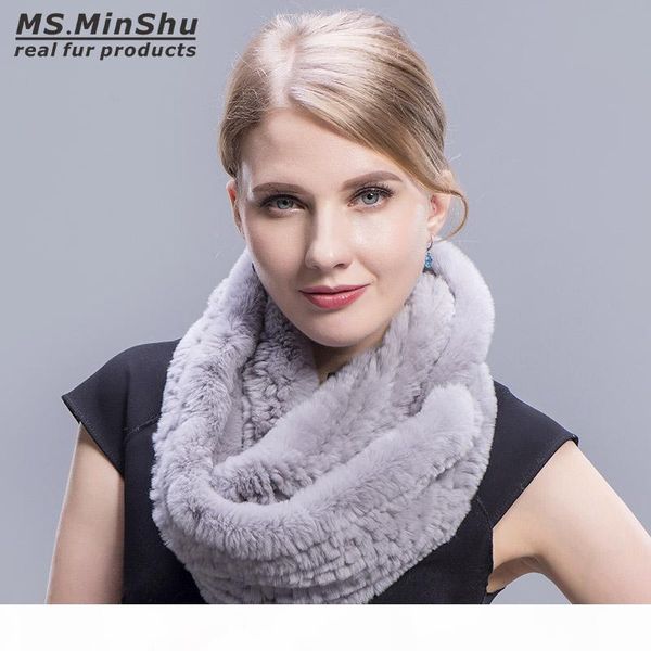 

genuine rex rabbit fur scarf loop type hand knit infinite scarves women real rabbit fur shawl ms.minshu, Blue;gray