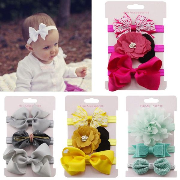 

hair accessories 3pcs headband baby kids elastic floral girls bowknot hairband set headdress bands, Slivery;white