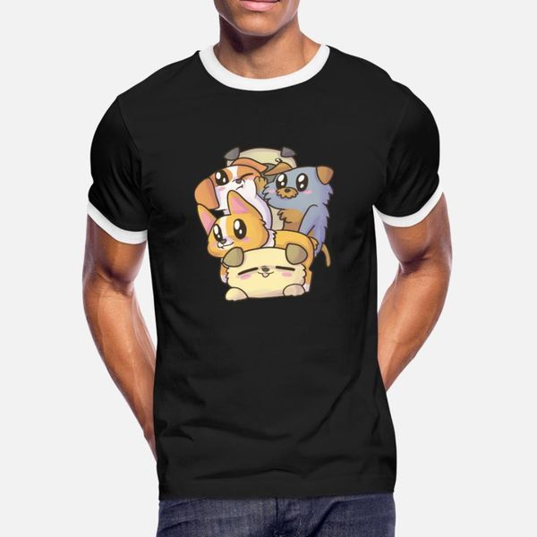 

симпатичные щенки собаки kawaii очаровательные аниме стиль t shirt мужчины с коротким рукавом свободные crew neck семьи сыпучие повседневный