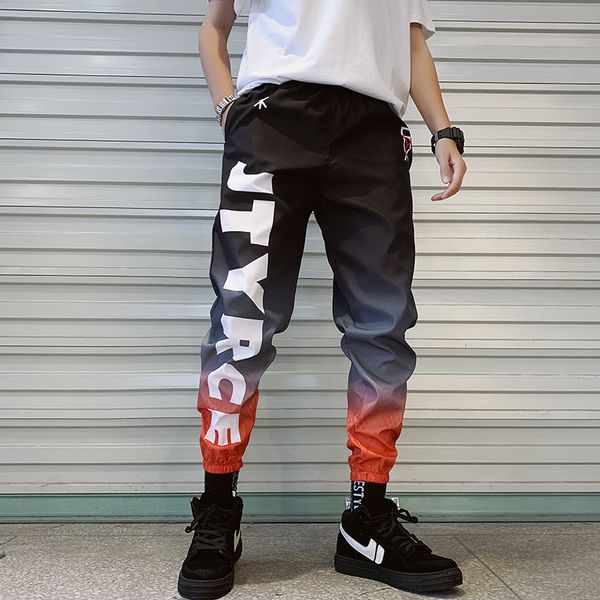 

joggers men hip hop pants streetwear summer lightweight sweatpants elastic waist ankle length trousers techwear clothes casual, Black