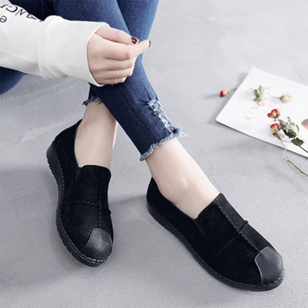 

women slip on loafers women flock comfortable female solid fashion ladies breathable comfortable shoes women's flat plus size, Black