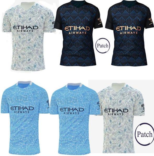 

thailand sterling de bruyne kun aguero 2020 2021 manchester soccer jerseys city 20 21 mahrez football shirt set men kit uniforms, Black;yellow