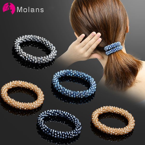 

molans fashion hair accessories for women solid color temperament beads elastic hair bands bling silver beads scrunchies
