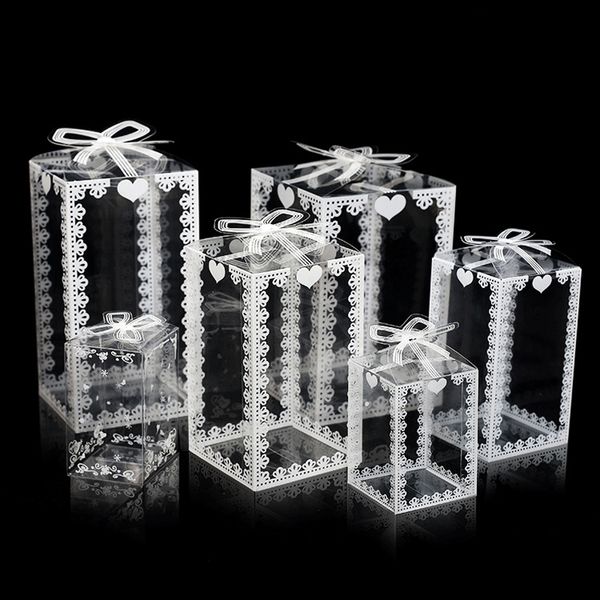 

5/10pcs lace clear pvc packing box wedding gift boxs christmas favor cake chocolate candy apple gift event transparent box/case