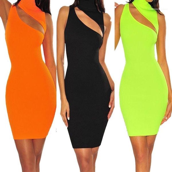 

hollow out solid color sleeveless turtle neck dresses fashion females clothing summer womens designer party dresses sexy, White;black