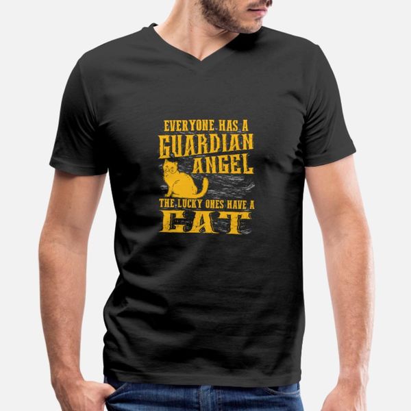 

cat lover everyone has a guardian angel t shirt men design 100% cotton s-xxxl fit breathable summer letters shirt