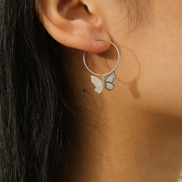 

hoop & huggie butterfly pendant metal earrings for women geometric wedding party jewelry large statement pendientes kolczyki 2021, Golden;silver