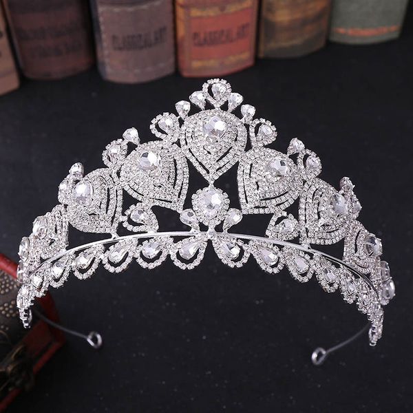 

high fashion retro baroque style crystal royal princess tiaras crowns diadem bride noiva wedding party hair jewelry mujer 2020, Golden;silver