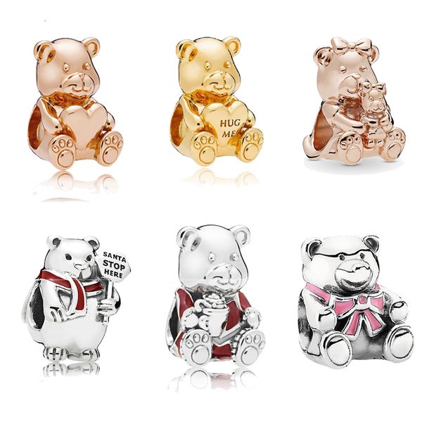 

hug me cute bear charm adapting original pandora bracelet & necklace bangle accessories diy bead jewelry making for women polar bear, Black