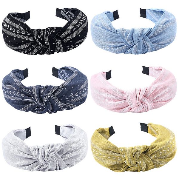 

6 colors new fashion european and american fashion simple print knotted headband for girls wholesale, Golden;silver