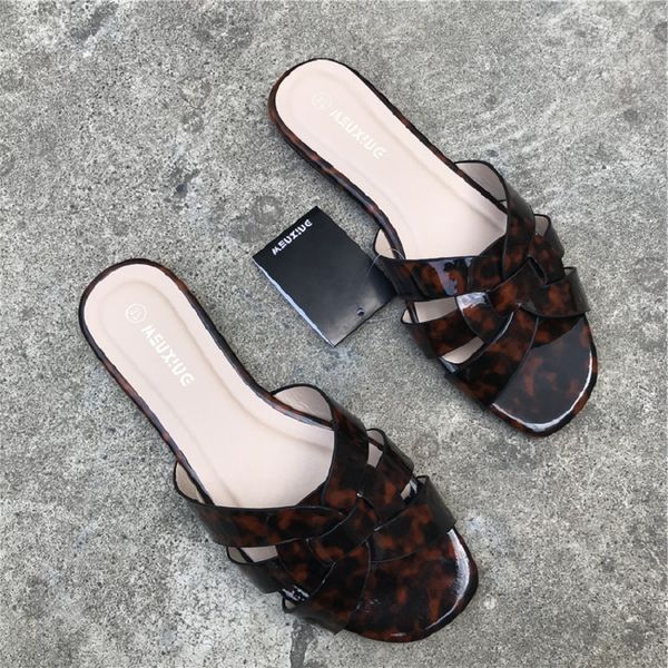 

2020 brand women slippers plus size eu36-41 women's summer shoes pu patent leather beach slides flip flops outdoor flat slipper, Black