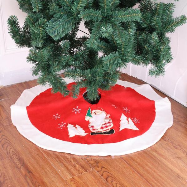

90cm red flannelette santa claus embroidery christmas tree skirt christmas-tree decorations home decor