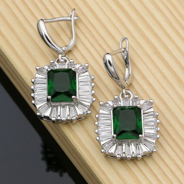 

dangle & chandelier bohemia 925 sterling silver earrings for women natural green cubic zirconia white crystal round stone fashion jewelry
