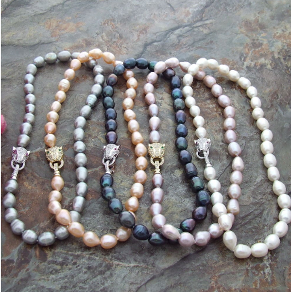

17" 10x12mm white black gray pink purple rice freshwater pearl necklace, Silver
