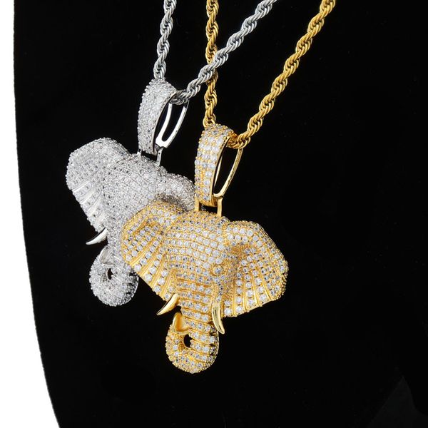 

animal elephant pendants necklace for men rapper jewelry hip hop zircon personality necklace, Silver