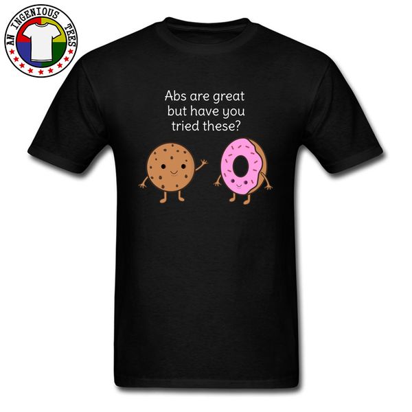 

black color t shirt for man caramel cookies and pink donut print tshirt 100% cotton short sleeve crew neck outfit ing
