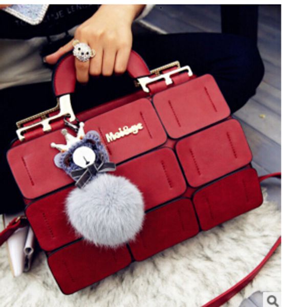 

new fashion korean stitching with a hair ball handbag ladies shoulder messenger bag