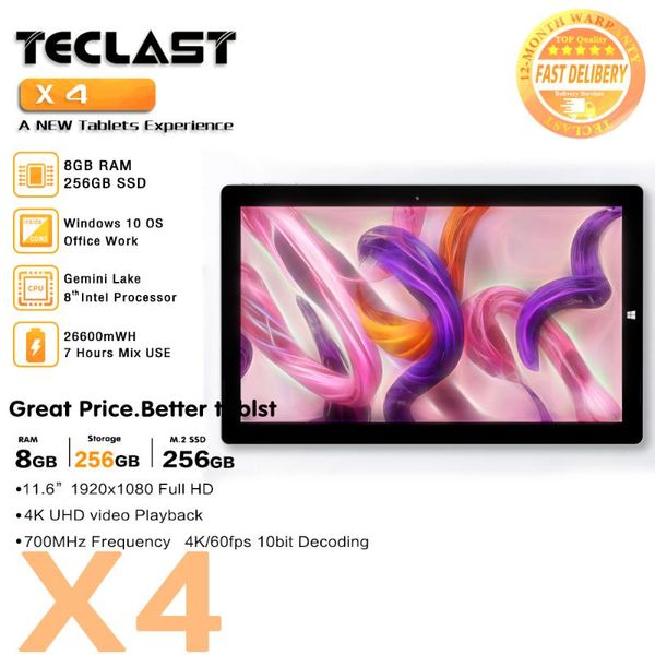 

teclast x4 tablet lap 2in1 11.6 inch 8gb ram 256gb ssd 1920 x 1080 windows 10 intel gemini lake n4100 hdmi dual wifi