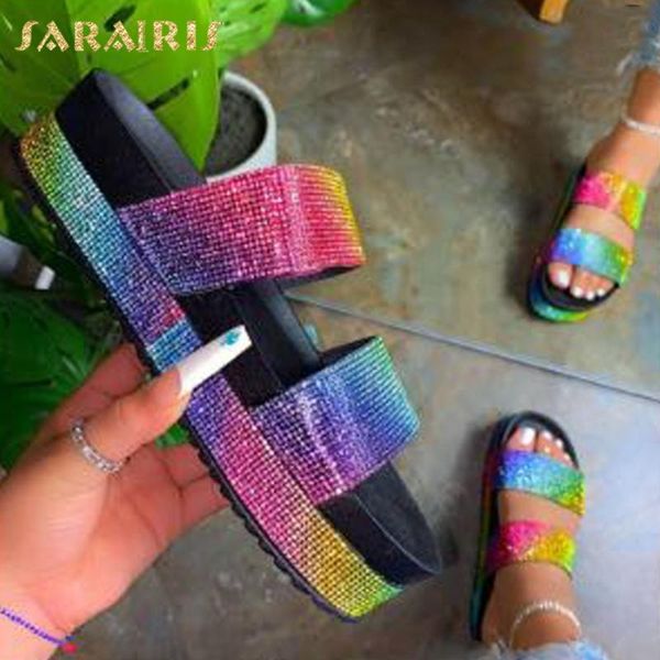 

sarairis 2020 new arrivals large size 43 wholesale shoes woman slippers female platform comfortable crystal bling slippers, Black