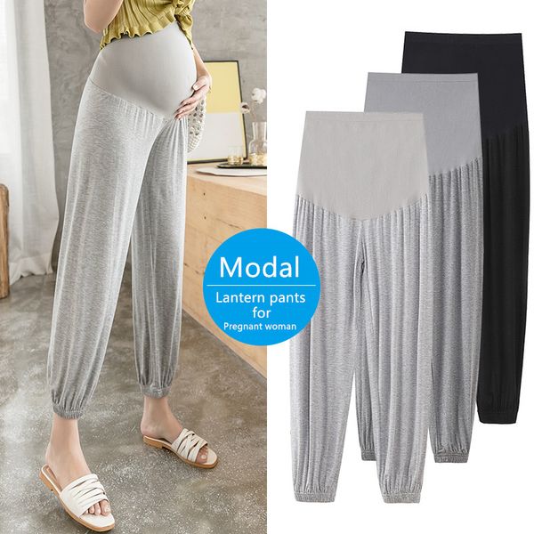 

maternity bottoms pants summer solid color loose style adjustable elastic waist belly support trousers, White