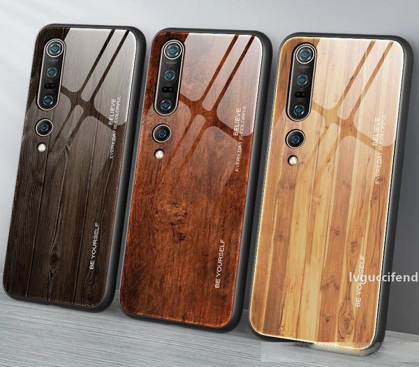 

tempered glass phone case for xiaomi mi 10 pro mi9 se note10 a3 9t pro redmi k20 cases wood design back cover