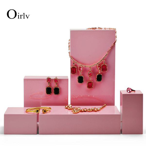 

oirlv pink jewelry display set wooden ring bracelet display stand set earring pendant organizer holder for showcase mx200810, Black