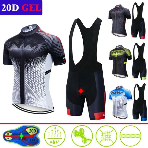 

2020 nw pro style summer men cycling jersey short sleeve set maillot bib shorts bicycle clothes breathable shirt clothing suit, Black;blue