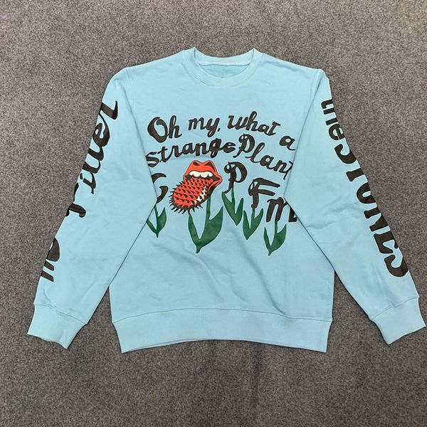 

usa america hip hop cpfm 2020 tour show tongue flower puff print hoody men women what a strange plant blue sweatshirt hoodie, Black