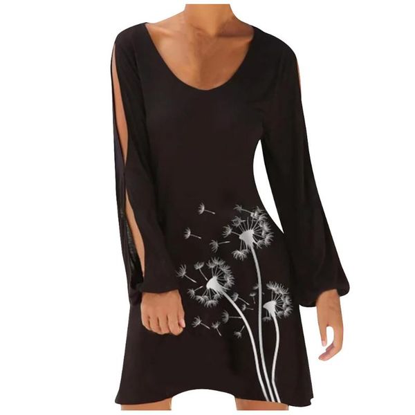 

ostrich hollow out dresses women long sleeve loose dress female floral print vintage retro dress vestidos mujer, Black;gray