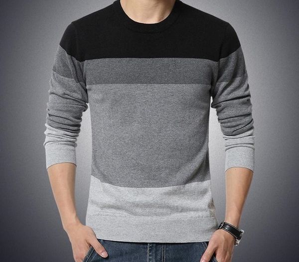 

men's sweater 2020 autumn winter patchwork quality knitted clothing pull homme o-neck mens sweaters and pullovers striped slim, White;black