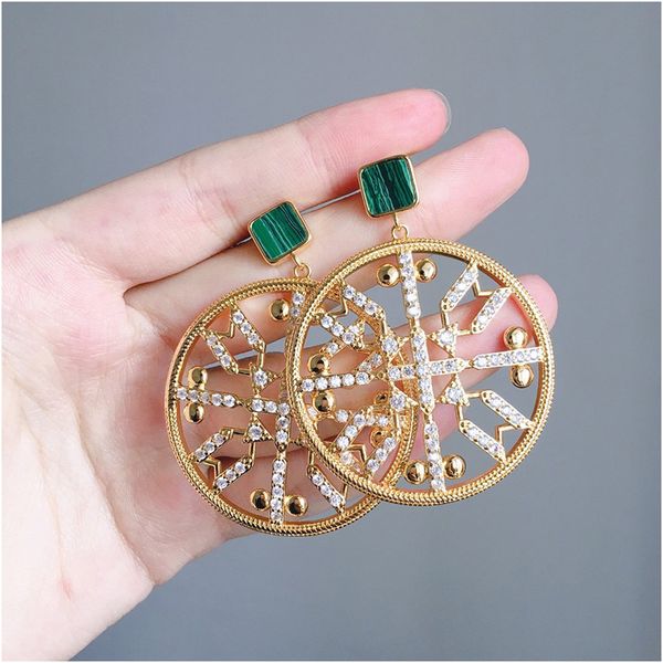 

bohemian new fashion large round zircon earrings for women golden dangle earrings luxury designer jewelry for women ing, White